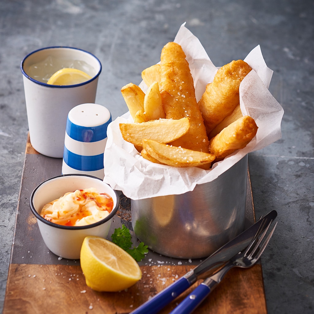 Fish and Chips with Sweet Chilli Mayonnaise Fish and Chips with Sweet Chilli Mayonnaise
