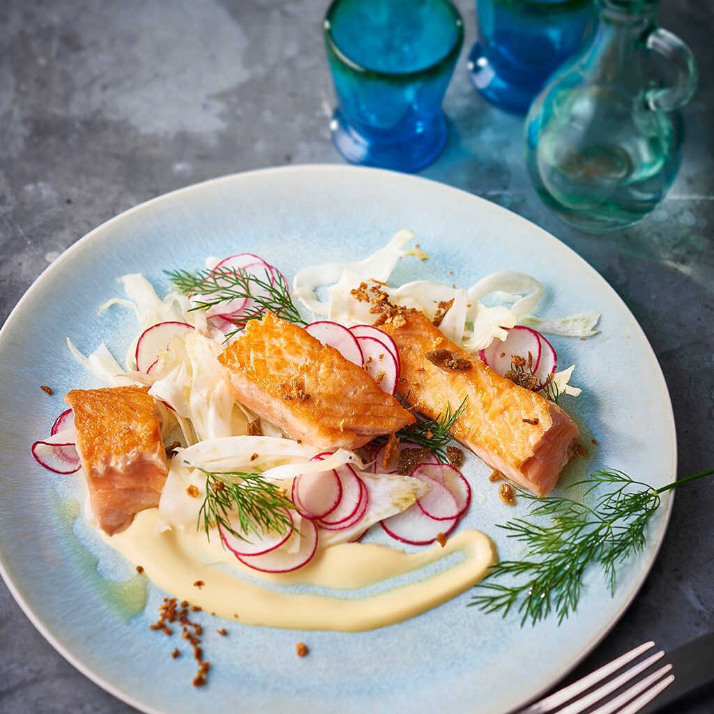 Roasted Salmon with Yuzu Sauce, Fennel and Radish Salad Roasted Salmon with Yuzu Sauce, Fennel and Radish Salad