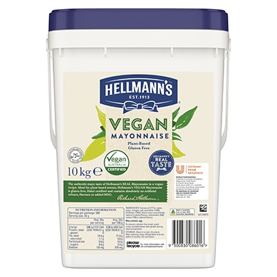 HELLMANN'S Vegan Mayonnaise 10kg - With the same great taste, texture, & quality as Hellmann’s Real, this Vegan mayonnaise is the one mayo for every diner.