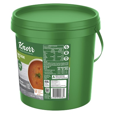 KNORR Professional Minestrone Soup Mix Gluten Free 2kg - This KNORR Professional Minestrone Gluten Free soup mix is quick & easy to use, has no added MSG and delivers an authentic homestyle taste.