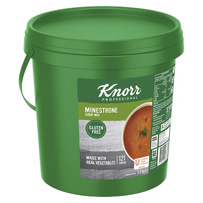 KNORR Professional Minestrone Soup Mix Gluten Free 2kg - This KNORR Professional Minestrone Gluten Free soup mix is quick & easy to use, has no added MSG and delivers an authentic homestyle taste.