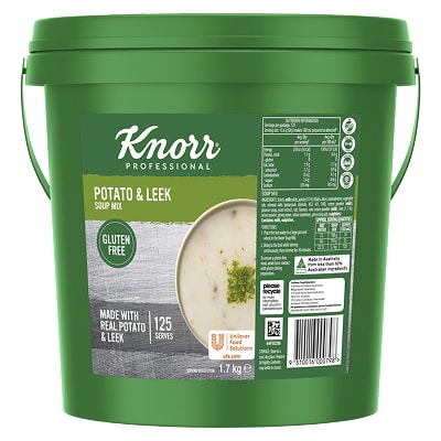KNORR Professional Potato & Leek Soup Mix Gluten Free 1.7kg - This KNORR Professional Potato & Leek Gluten Free soup mix is quick & easy to use, has no added MSG and delivers an authentic homestyle taste.