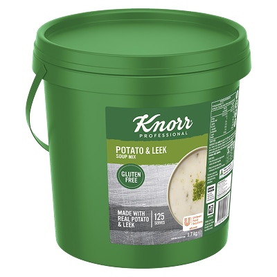 KNORR Professional Potato & Leek Soup Mix Gluten Free 1.7kg - This KNORR Professional Potato & Leek Gluten Free soup mix is quick & easy to use, has no added MSG and delivers an authentic homestyle taste.