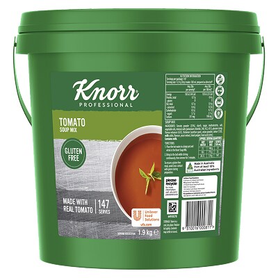 KNORR Professional Tomato Soup Mix Gluten Free 1.9kg - This KNORR Professional Tomato Gluten Free soup mix is quick & easy to use, has no added MSG and delivers an authentic homestyle taste.