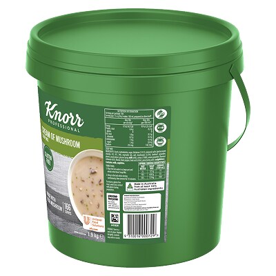 KNORR Professional Cream of Mushroom Soup Mix Gluten Free 1.9kg - This KNORR Professional Cream of Mushrooms Gluten Free soup mix is quick & easy to use, has no added MSG and delivers an authentic homestyle taste.