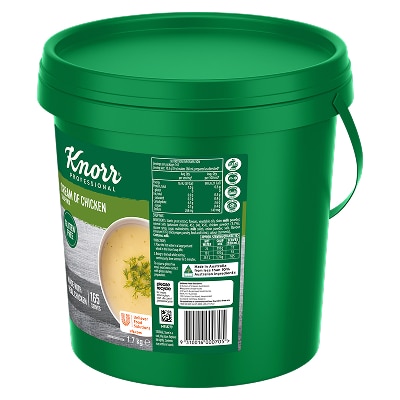 KNORR Professional Cream of Chicken Soup Mix Gluten Free 1.7kg - This KNORR Professional Cream of Chicken Gluten Free soup mix is quick & easy to use, has no added MSG and delivers an authentic homestyle taste.