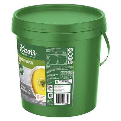 KNORR Professional Cream of Pumpkin Soup Mix Gluten Free 1.8kg - This KNORR Professional Cream of Pumpkin Gluten Free soup mix is quick & easy to use, has no added MSG and delivers an authentic homestyle taste.