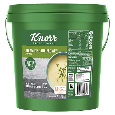 KNORR Professional Cream of Cauliflower Soup Mix Gluten Free 1.8kg - This KNORR Professional Cream of Cauliflower Gluten Free soup  mix is quick & easy to use, has no added MSG and delivers an authentic homestyle taste.