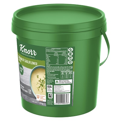 KNORR Professional Cream of Cauliflower Soup Mix Gluten Free 1.8kg - This KNORR Professional Cream of Cauliflower Gluten Free soup  mix is quick & easy to use, has no added MSG and delivers an authentic homestyle taste.