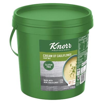 KNORR Professional Cream of Cauliflower Soup Mix Gluten Free 1.8kg - This KNORR Professional Cream of Cauliflower Gluten Free soup  mix is quick & easy to use, has no added MSG and delivers an authentic homestyle taste.