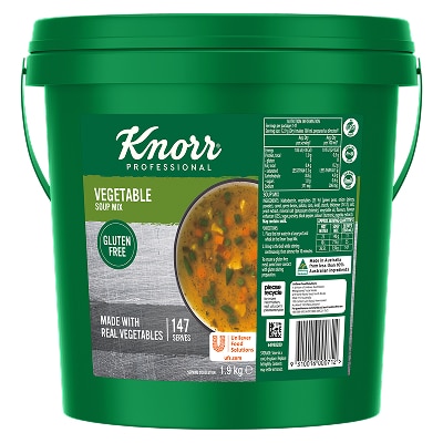 KNORR Professional Vegetable Soup Mix Gluten Free 1.9kg - This KNORR Professional Vegetable Gluten Free soup mix is quick & easy to use, has no added MSG and delivers an authentic homestyle taste.