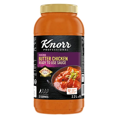 KNORR Patak's Butter Chicken Sauce 2.2L - KNORR Patak’s Butter Chicken Sauce offers a mild, delicious curry that residents will love.