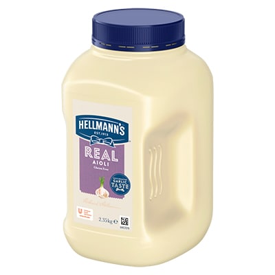 HELLMANN'S Real Aioli Gluten Free 2.35kg - HELLMANN'S Real Aioli is made to an authentic recipe using real egg yolks & infused with garlic for that balanced, real scratch made taste.