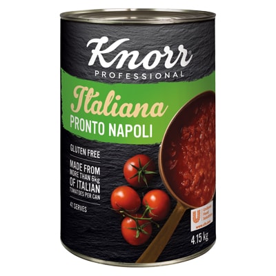 KNORR Italiana Pronto Napoli Gluten Free 4.15kg - Harvested from Italian fields to cans in under 24 hours, this lightly seasoned sauce is versatile and easy to customise.