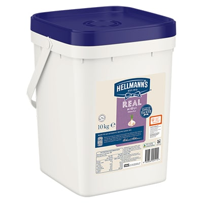HELLMANN'S Real Aioli Gluten Free 10kg - HELLMANN'S Real Aioli is made to an authentic recipe using real egg yolks with an infusion of garlic for that balanced, scratch made taste.