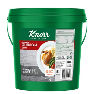 KNORR Golden Roast Gravy Gluten Free 1.8kg - KNORR Golden Roast Gravy is ideal for modern palates. This gluten-free and vegetarian gravy pairs perfectly with white meats and plant-based dishes.