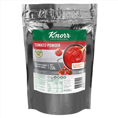 KNORR Tomato Powder Gluten Free 850g - Every pack of 850 g KNORR Tomato Powder delivers 7.8 kg of consistent, rich, pulpy tomato sauce in just one minute.