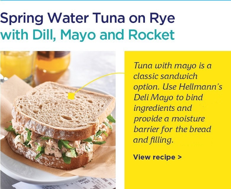 Spring Water Tuna on Rye with Dill, Mayo and Rocket