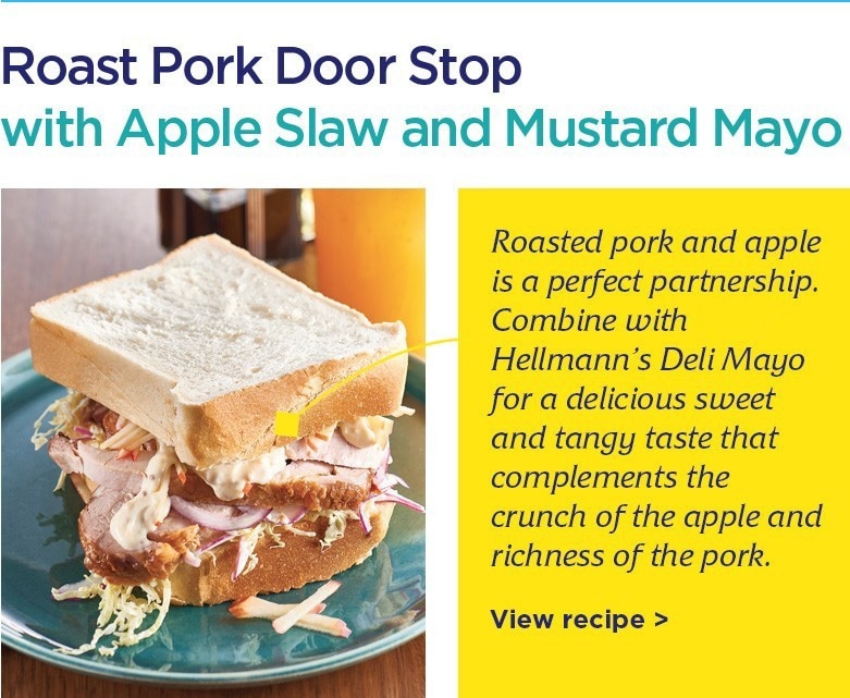 Roast Pork Door Stop with Apple Slaw and Mustard Mayo