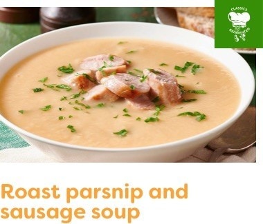 Roast parsnip and sausage soup