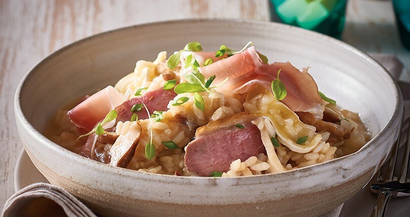 Duck Risotto with Prosciutto, Shiitake & Camembert Duck Risotto with Prosciutto, Shiitake & Camembert