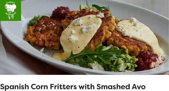 Spanish Corn Fritters with Smashed Avo Spanish Corn Fritters with Smashed Avo